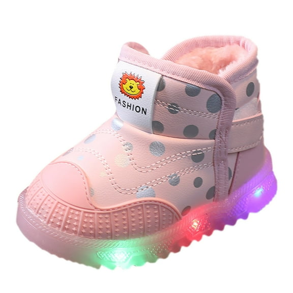 XXWXYD Toddler Boots Toddler Warm Children Luminous Cotton Light Boots Led Baby Girls Boys Kids Shoes Winter Casual Shoes for Simple Non Slip Breathable Shoe(18-24 Months,Pink)