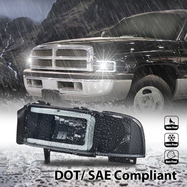 Dodge Ram Headlight Assembly Pair 1994-2002 - LED Strip Clear Lens Black Housing