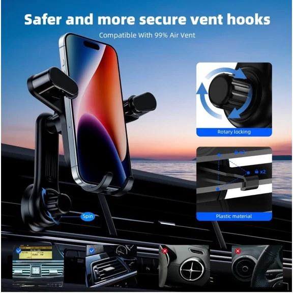 Air Vent Car Phone Holder Universal Car Mount For Phone 4"-7" Gravity Lock