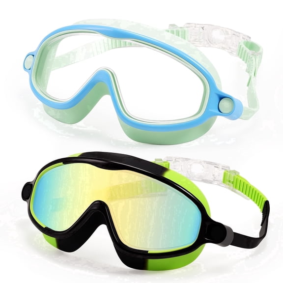 Dowellia Swim Goggles for Kids 6-14, 2 Pack Swimming Goggles Anti Fog & UV Protection Wide View No Leaking Kids Goggles for Swimming