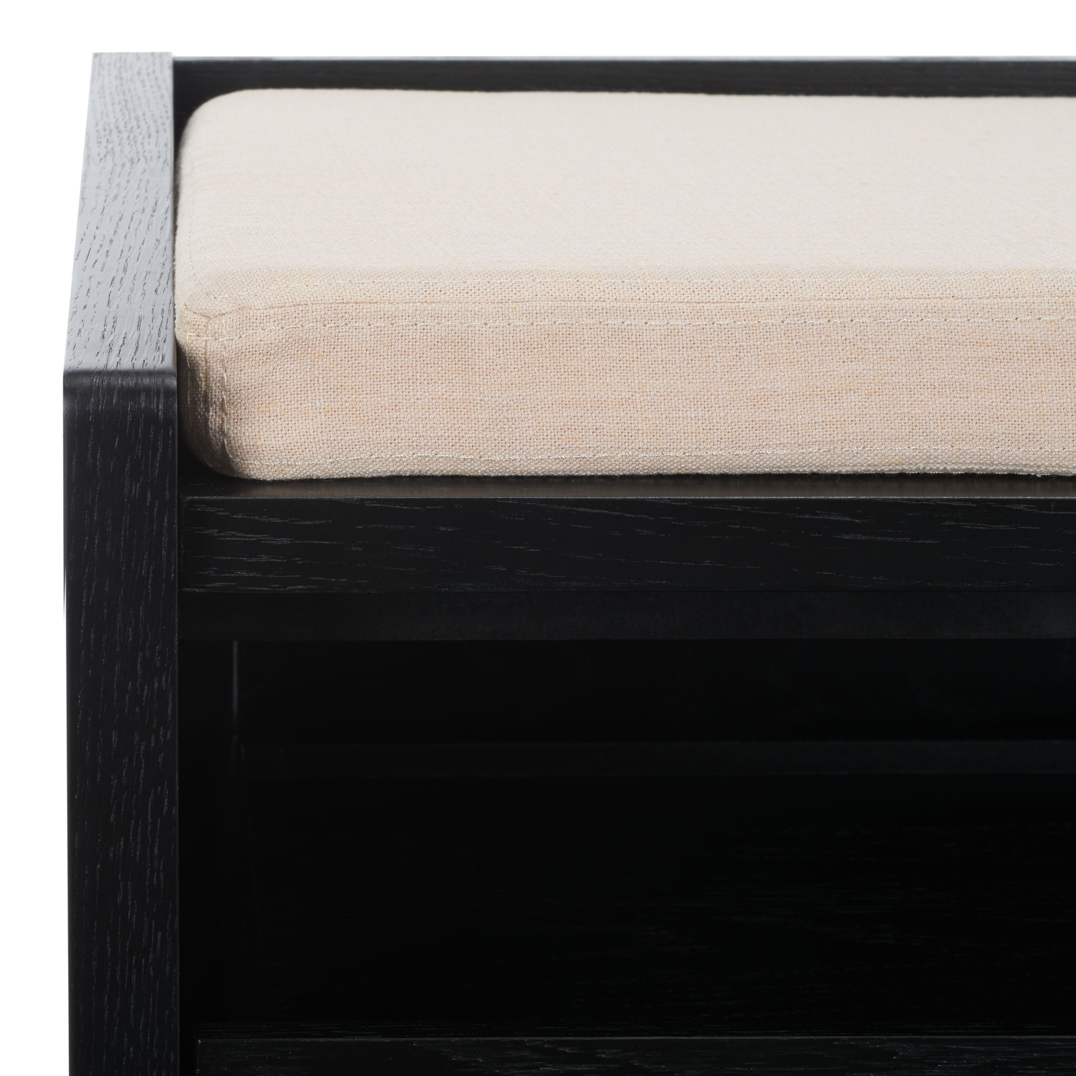 SAFAVIEH Percy Shoe Storage Bench with Cushion, Black/Beige (33.8 in. W x 17.5 in. D x 20.6 in. H)