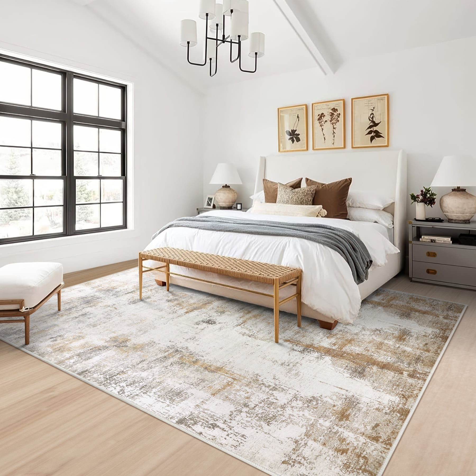 Aonewoe 5x8 Area Rugs for Living Room Abstract Washable Rugs Soft Neutral Bedroom Rug Non Slip Indoor Carpet for Living Room, Dining Room, Playroom, Office (Beige)
