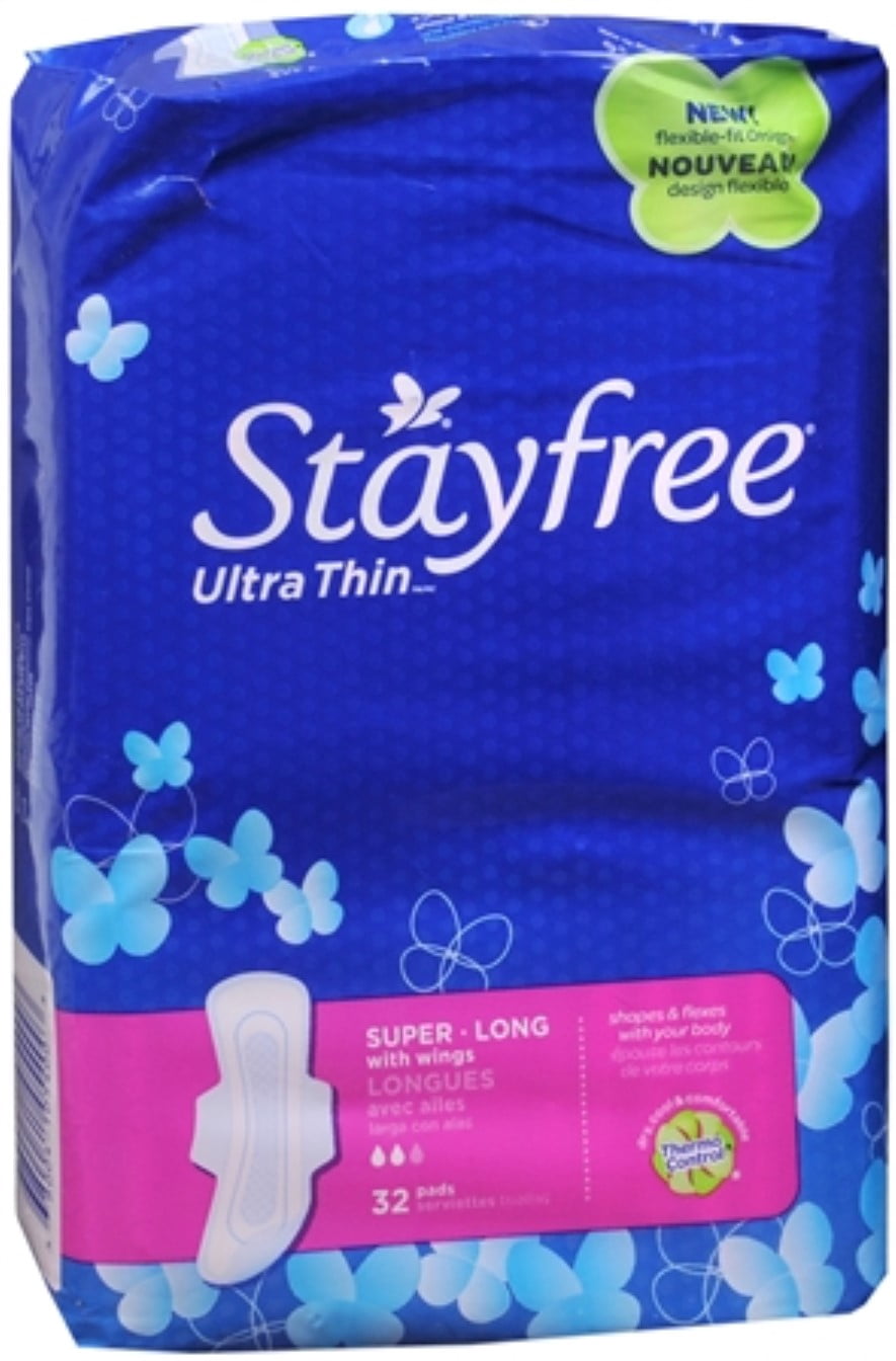 STAYFREE Ultra Thin Pads Super Long With Wings 32 Each (Pack of 2