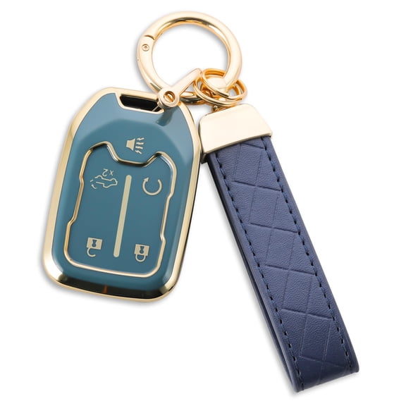 for Chevy Key Fob Cover with Keychain, for 2019 2020 2021 2022 2023 GMC Sierra, Chevy Silverado 1500/2500HD/3500HD, 5-Button, TPU, Accessories Keychain