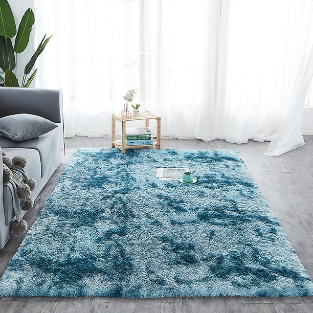 Modern Style Long Pile Rug, Interior Decoration, Suitable for Living Room, Bedroom, Blue, 60 x 90 cm