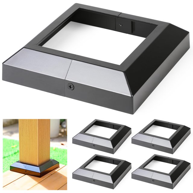 Cubierta de base para poste de cubierta WOCEPU de aluminio, 5.5 x 5.5 pulgadas, negra, 4 unidades