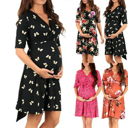 Women´s Maternity Half Sleeve Dress Floral Casual V-neck A-Line ...