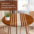 thumbnail image 4 of Burnt Orange Beige Striped Round Tablecloth, Fitted Table Cover with Elastic for 36"-44" Round Tables, Modern Farmhouse Retro Lines Table Cloth Outdoor Indoor Dinning Party Waterproof Tablecloths, 4 of 7