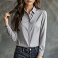 thumbnail image 2 of biudgviw Womens Dress Shirts Formal Fit Long Sleeve Tunic Tops Casual Button Down Collared Satin Blouse for Work Office, 2 of 7