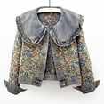 thumbnail image 2 of Cardigans for Women Trendy Cropped Denim Floral Embroidery Collared Ruffle Blouse Tops Casual Long Sleeve Fall Winter Womens Sweaters Grey L, 2 of 10
