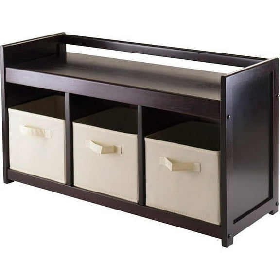Winsome Addison 4-Pc Set, Storage Bench & 3 Foldable Beige Fabric Baskets, Espresso Finish