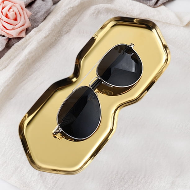Bandeja de joyería octogonal - Organizador cosmético de acero inoxidable con celosía extraíble, oro o plata, 9x3,7x1,2 pulgadas