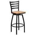 thumbnail image 1 of HERCULES Series Black Ladder Back Swivel Metal Barstool - Natural Wood Seat, 1 of 9
