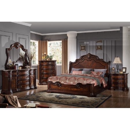 4pc Antique Traditional Est King Size Bed Head Footboard Rail