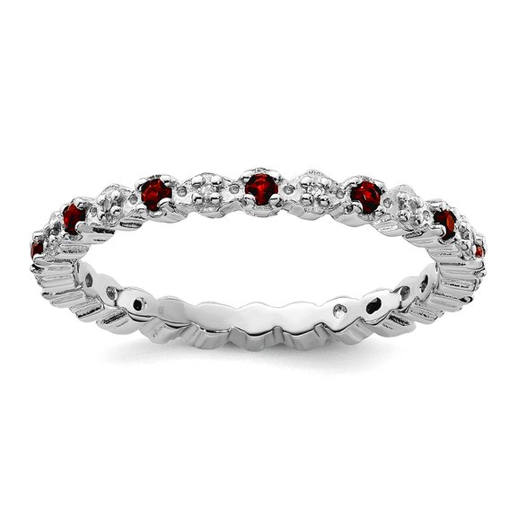 Sterling Silver Garnet & Diamond Ring