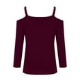 thumbnail image 6 of LYXSSBYX 3/4 Length Sleeve Womens Tops Women Solid 3/4 Sleeve V-Neck Pullover Strapless Tops Shirts Blouse, 6 of 7