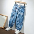 thumbnail image 5 of Qingpeng Toddler Girls Boys Jeans Joggers Kids Elastic Waist Casual Loose Cute Print Denim Sweatpants with Pockets, 5 of 6