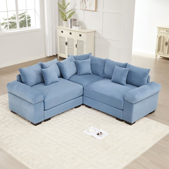 Oversized Modular Sectional Sofa with Extra-Wide Armrests & Deep Seat Comfort, Convertible Corner Unit, 10 Throw Pillows, Premium Corduroy Fabric Ergonomic Design, Easy Assembly for Living Room, Blue