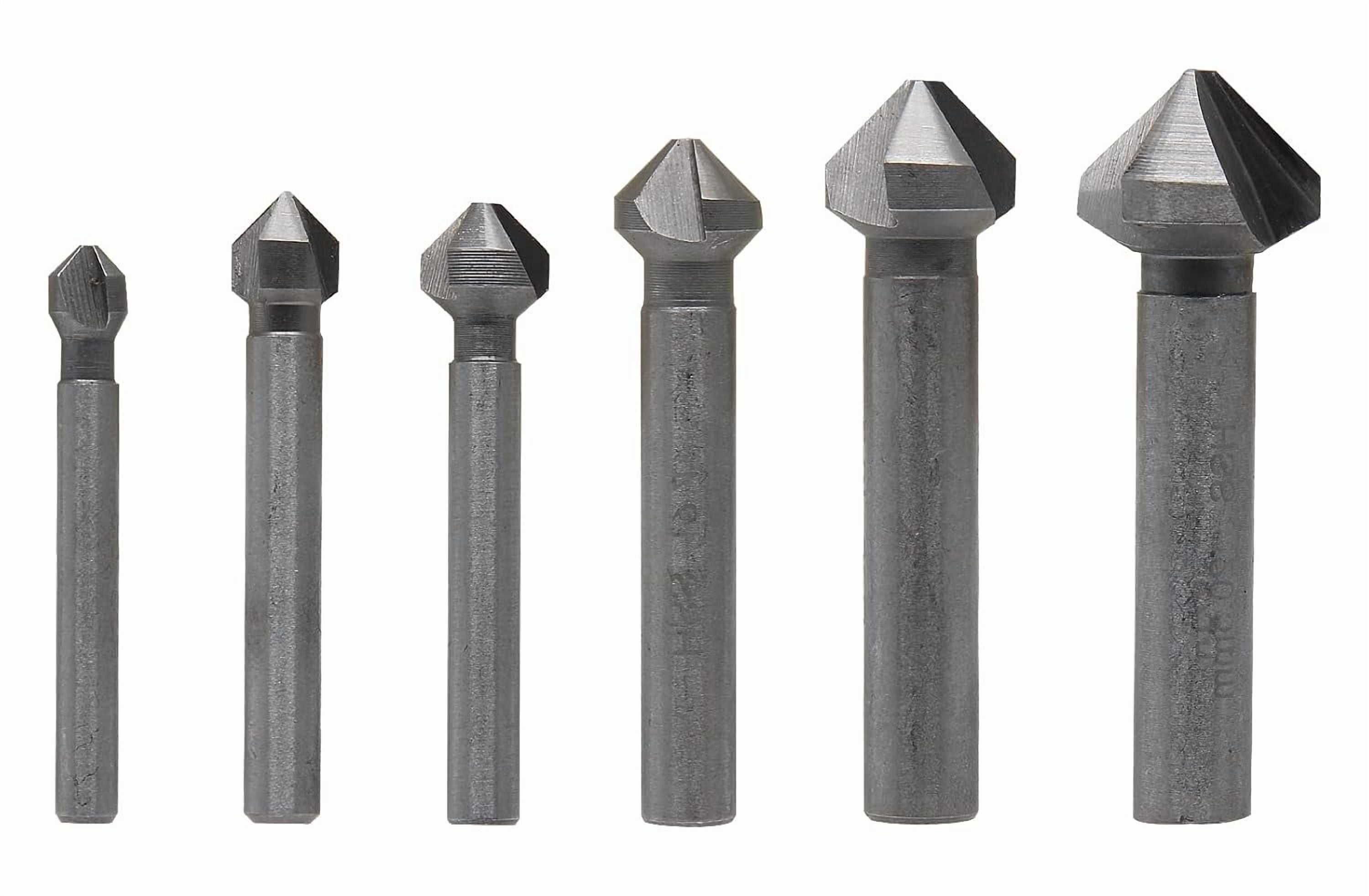 FRKSMD-6 Pack 3 Flute 90 Degree Countersink Drill Bit Set, HSS Chamfering Tool Set Metric End Mill Cutter Bits, Deburring Chamfering Bit for Metal, Wood, Aluminum, Stainless Steel