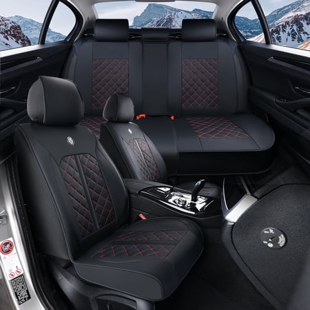 Fit for Jeep Cherokee 2026, Waterproof Leather Full Set of 5 Seats Non-slip Beautify Interior, Red Edge Car Seat Covers, Airbag-Compatible