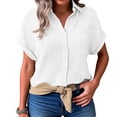 thumbnail image 2 of Womens Cotton Linen Gauze Shirts Loose Fit Button Down Blouses Casual Summer Textured Collared Crinkle Seersucker Tops White M, 2 of 6