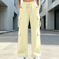 thumbnail image 2 of QATAINLAV Cargo Sweatpants for Women Wide Leg Elastic Waisted Drawstring Track Pants Casual Baggy Lounge Trousers Beige L, 2 of 7