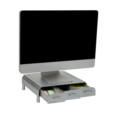 UPC: 0887530009105 | Mind Reader Plastic PC  Laptop Imac  Monitor Stand with Three Drawer Desk Organizer  Silver