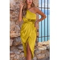 thumbnail image 2 of DOPI Women's  Summer Ruched Bodycon Dress Sleeveless One Shoulder Wrap Satin Belted Cocktail Midi Dress, 2 of 7