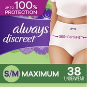 Always Discreet Incontinence Underwear for Women Maximum Absorbency, S/M, 38 Count