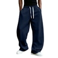 thumbnail image 2 of Mens American Baggy Fleece‑Lined Sweatpants, Elastic Drawstring Waist Wide Oversized Straight Leg Casual Lounge Trousers for Men Black XL, 2 of 5