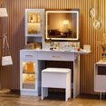thumbnail image 3 of Esmlada Vanity with Mirror and Lights, Makeup Vanity Table with Charging Station, Makeup Table Set with RGB Cabinets and 3 LED Light Modes White, 3 of 8