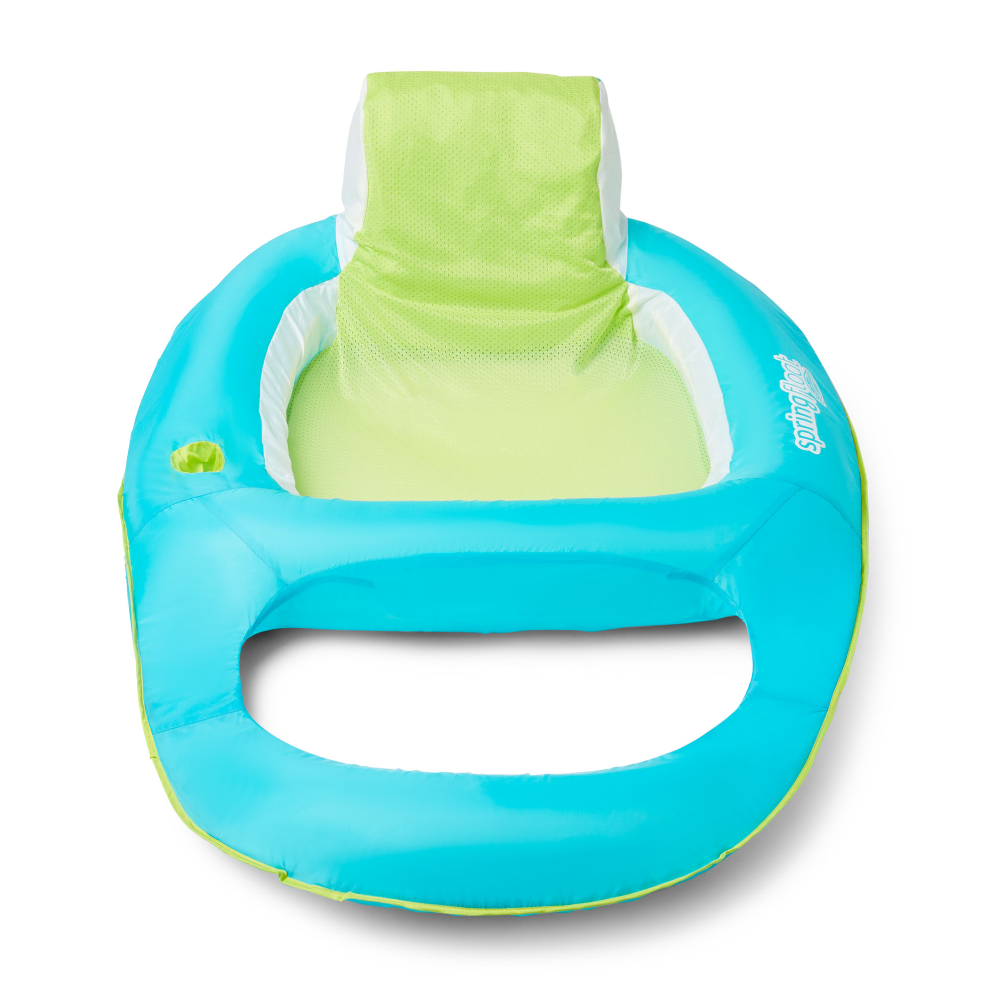 SwimWays Spring Float Swimming Pool Lounger Chaise Inflatable Floating Chair w/Cup Holder, Aqua & Lime - image 2 of 9