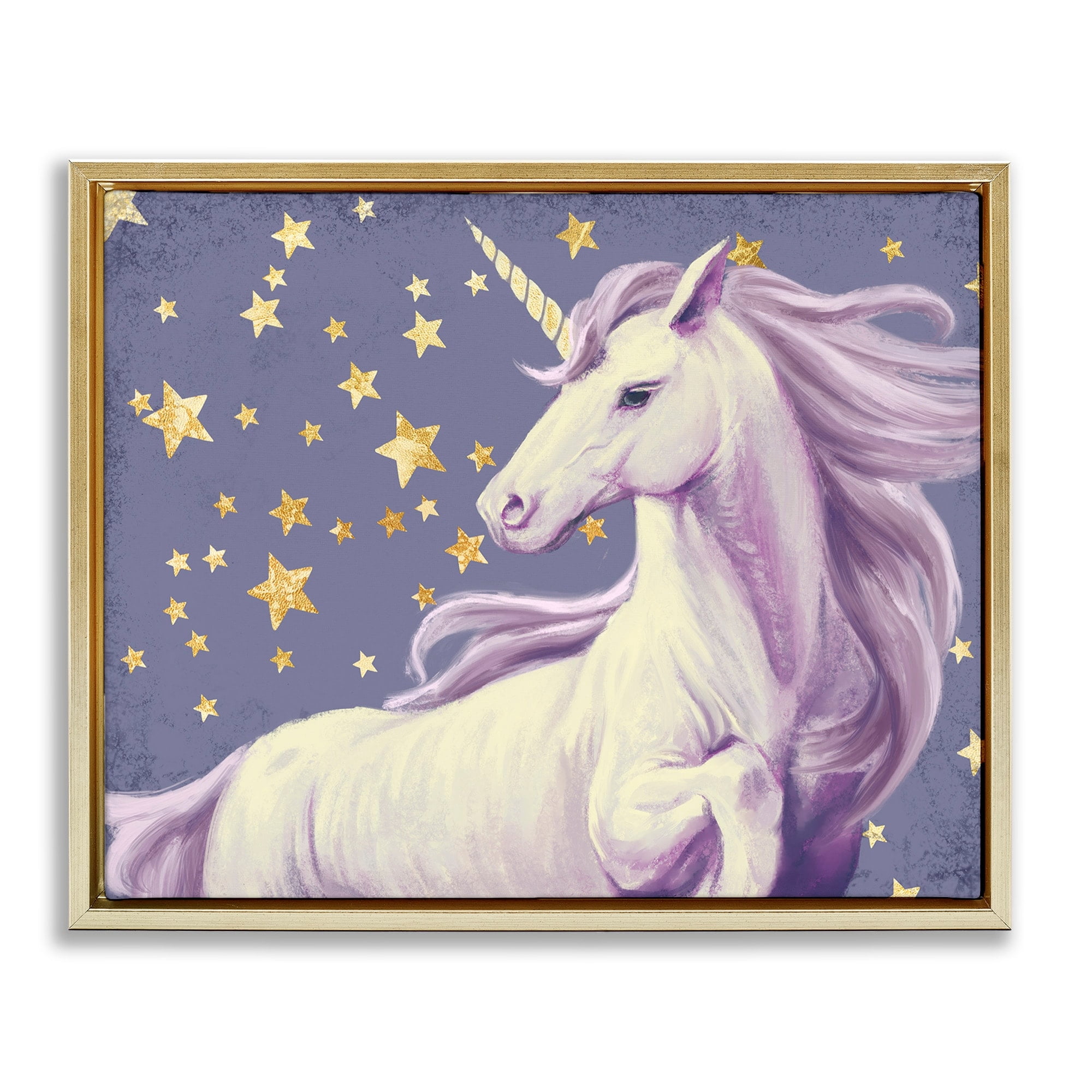 Stupell Industries Purple Unicorn in Starry Night Sky Space Fantasy Metallic Gold Framed Floating Canvas Wall Art, 16x20, by Ziwei Li