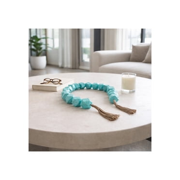 Geometric Bead Garland with Tassels for Home, Bathroom and Room Decor - Accent Piece for Office, Shelf or Coffee Table Display - Ornament Arrangement for Living Room Interior - 2", Blue