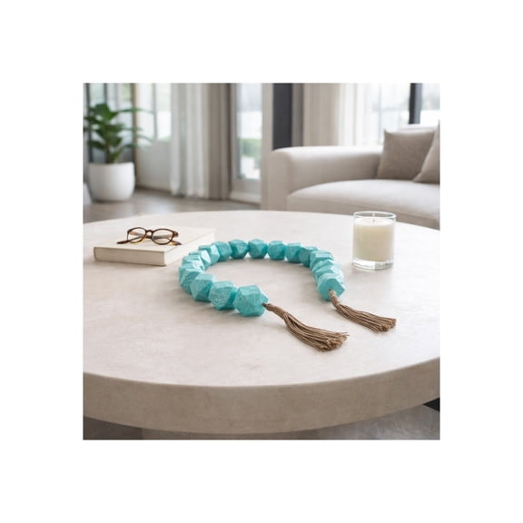 Geometric Bead Garland with Tassels for Home, Bathroom and Room Decor - Accent Piece for Office, Shelf or Coffee Table Display - Ornament Arrangement for Living Room Interior - 2", Blue