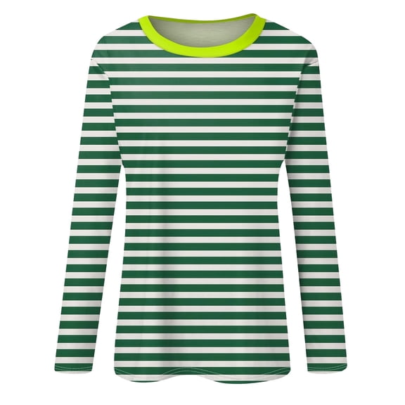 IMENGL Long Sleeve Shirts for Women Soft Striped Neck Slim Fit with Side Slit Style T-Shirt Casual Women's Basic Tee Long Sleeve Tops,Green