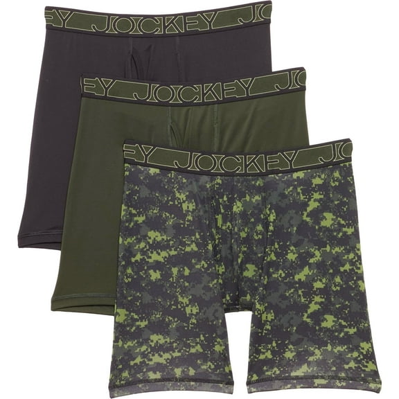 JOCKEY MEN'S UNDERWEAR X3 - 253 SIGNATURE CAMO GREEN MEDIUM - 3 PACK LONG BOXER