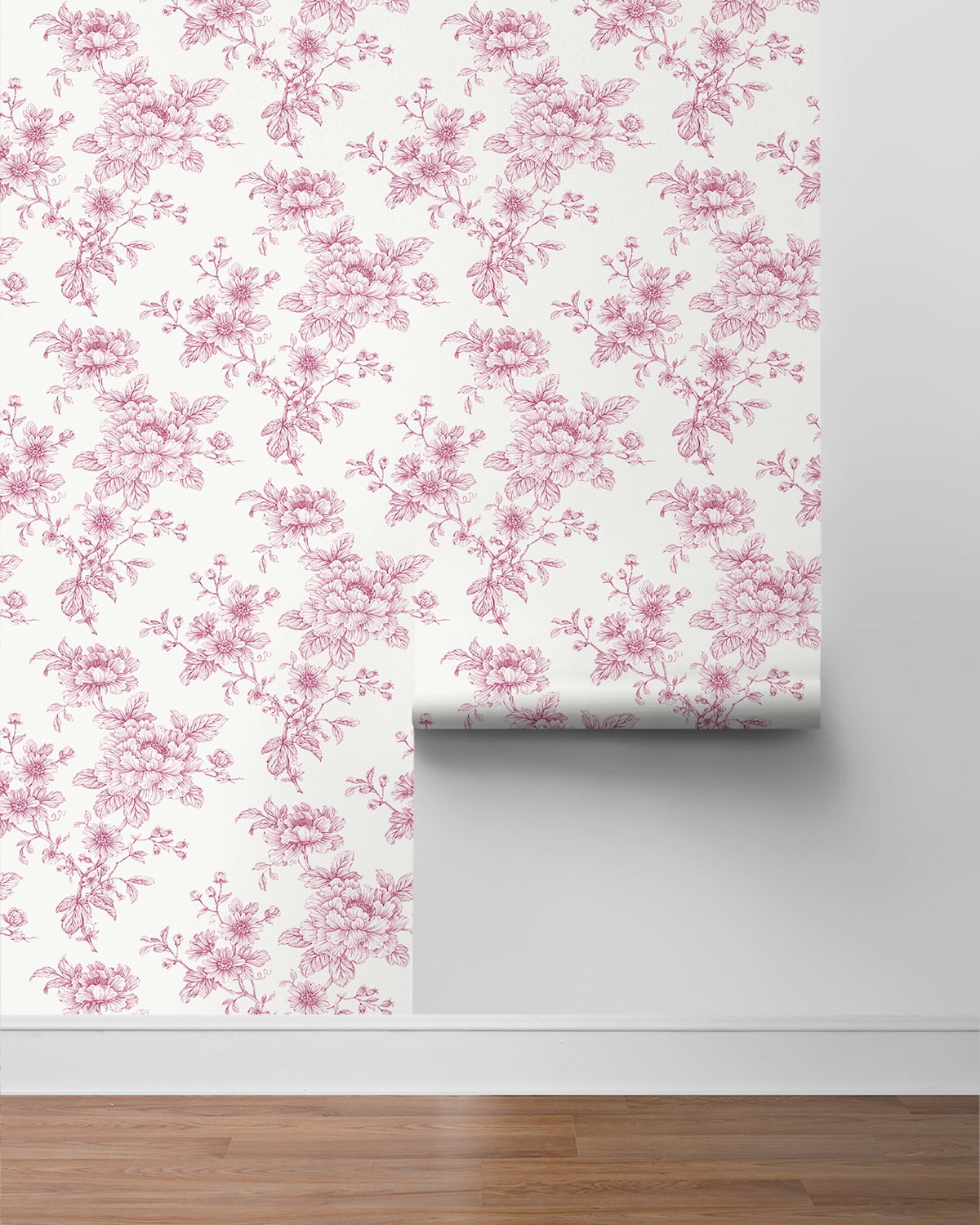 NextWall Pink Sketched Floral Peel and Stick Wallpaper