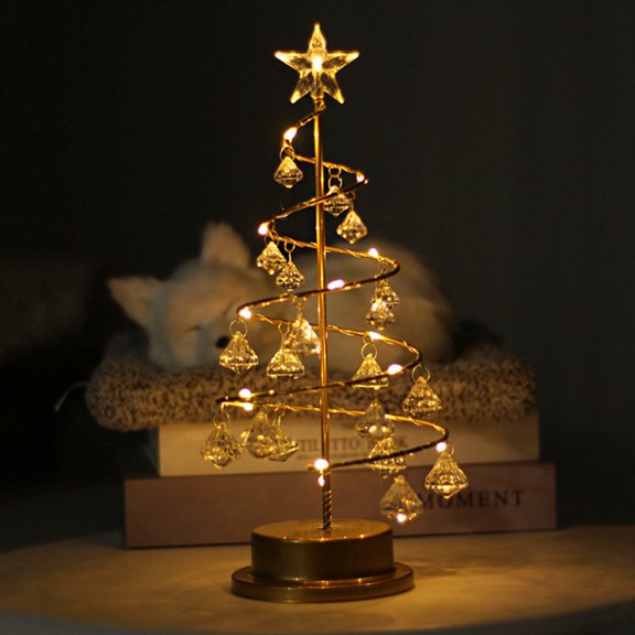 Christmas Metal Crystal Tree Lamp Tabletop with LED Lights Xmas Decorations L