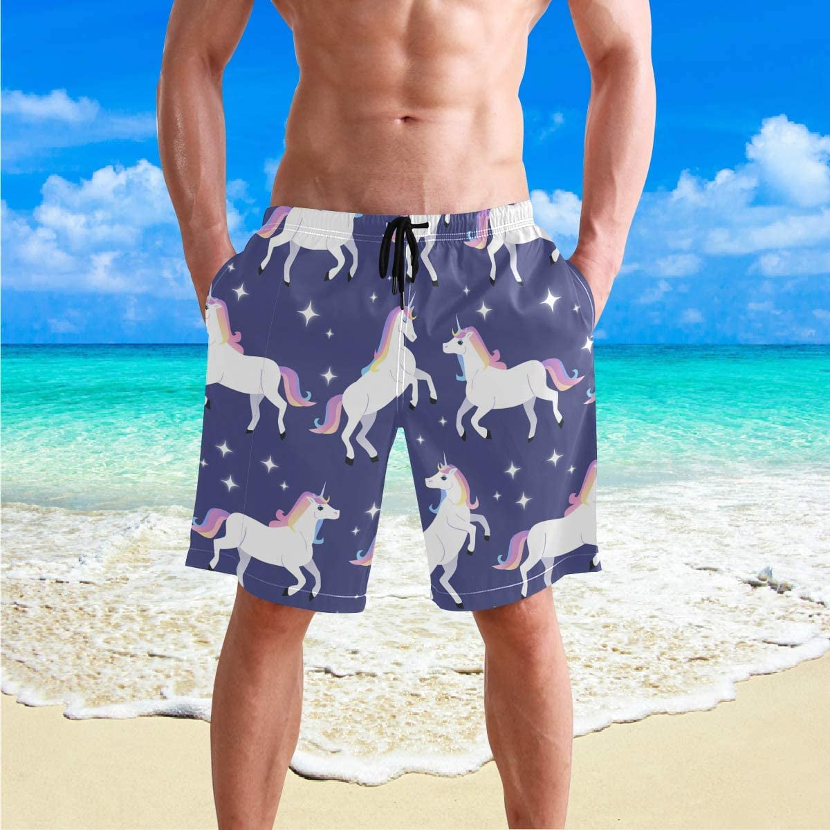 Cute Unicorn Beach Short Men Quick Dry Beach Board Shorts Mens Swim Trunks