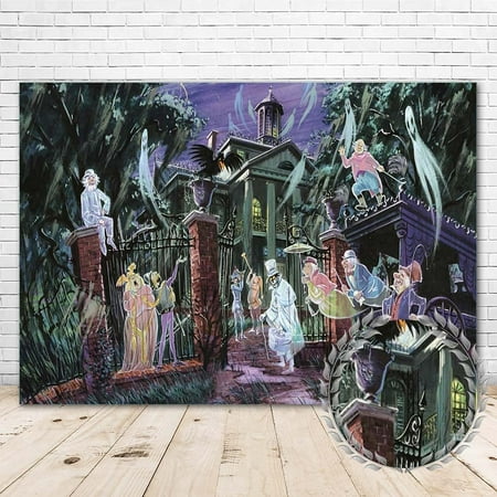 Image of Disneyland Haunted Mansion Backdrop 7x5 Ghost Wooden House Haunted Mansion Outdoor Background for Halloween