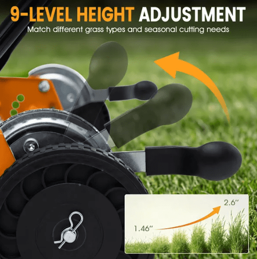 18 Inch 5 Blade Push Reel Lawn Mower with Grass Catcher Manual Walk Behind 4 Level Height Adjustment Orange