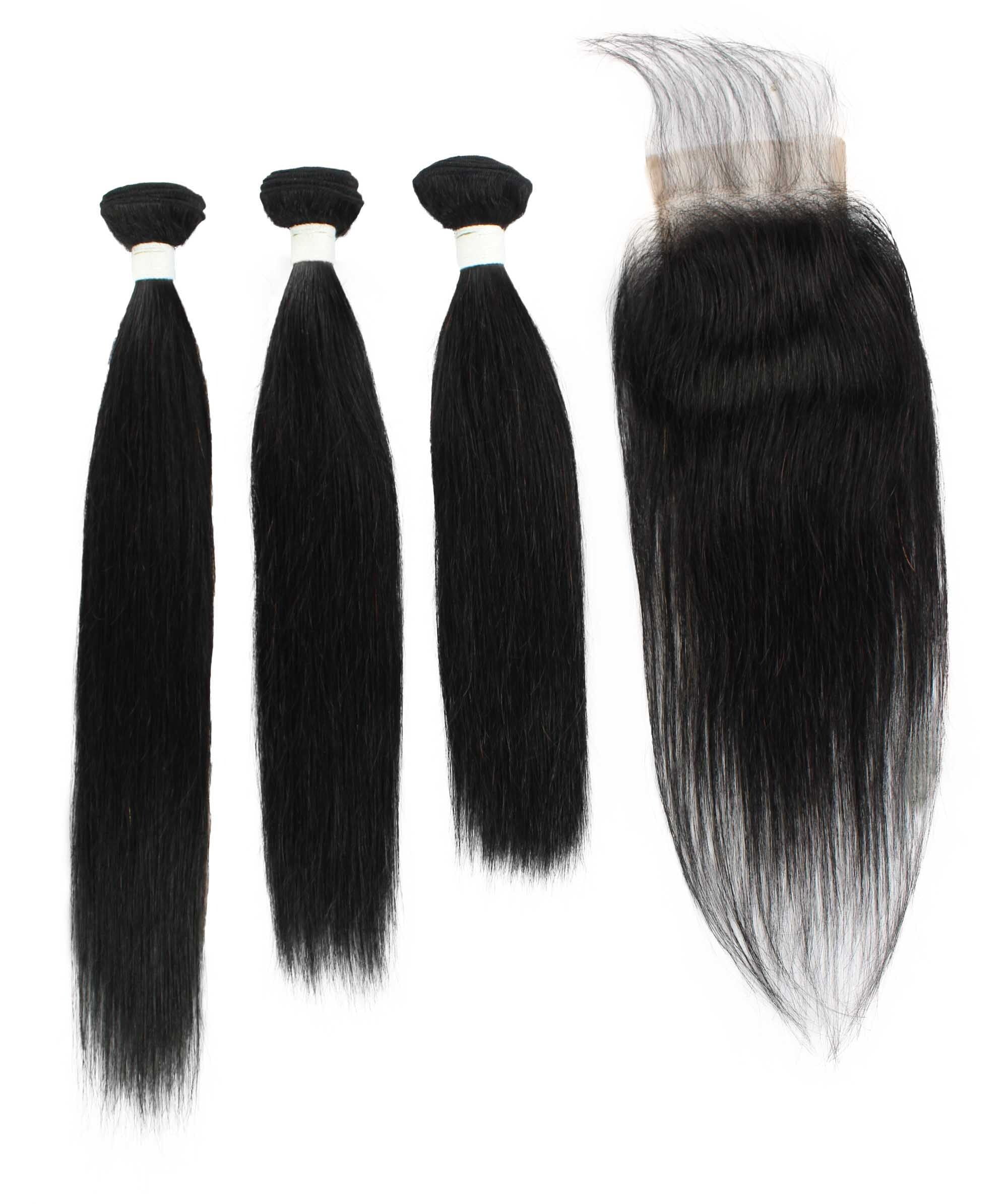 LUXLUXE Rico 100% Unprocessed A7 Grade Human Hair Bundle 10 Inches 101214 Lengths Free Part 4X4 Hand Tied Swiss Lace Closure