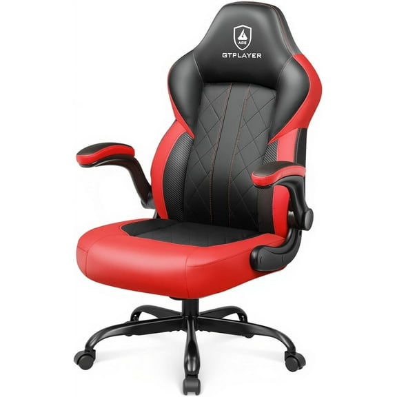 GTPLAYER Video Gaming Chair, Ergonomic Computer Gaming Chair with Flip-Up Armrests and Adjustable Height, Comfortable Desk Chairs with Built-in Lumbar Support, Recliner with 360°Swivel (Oil Red)