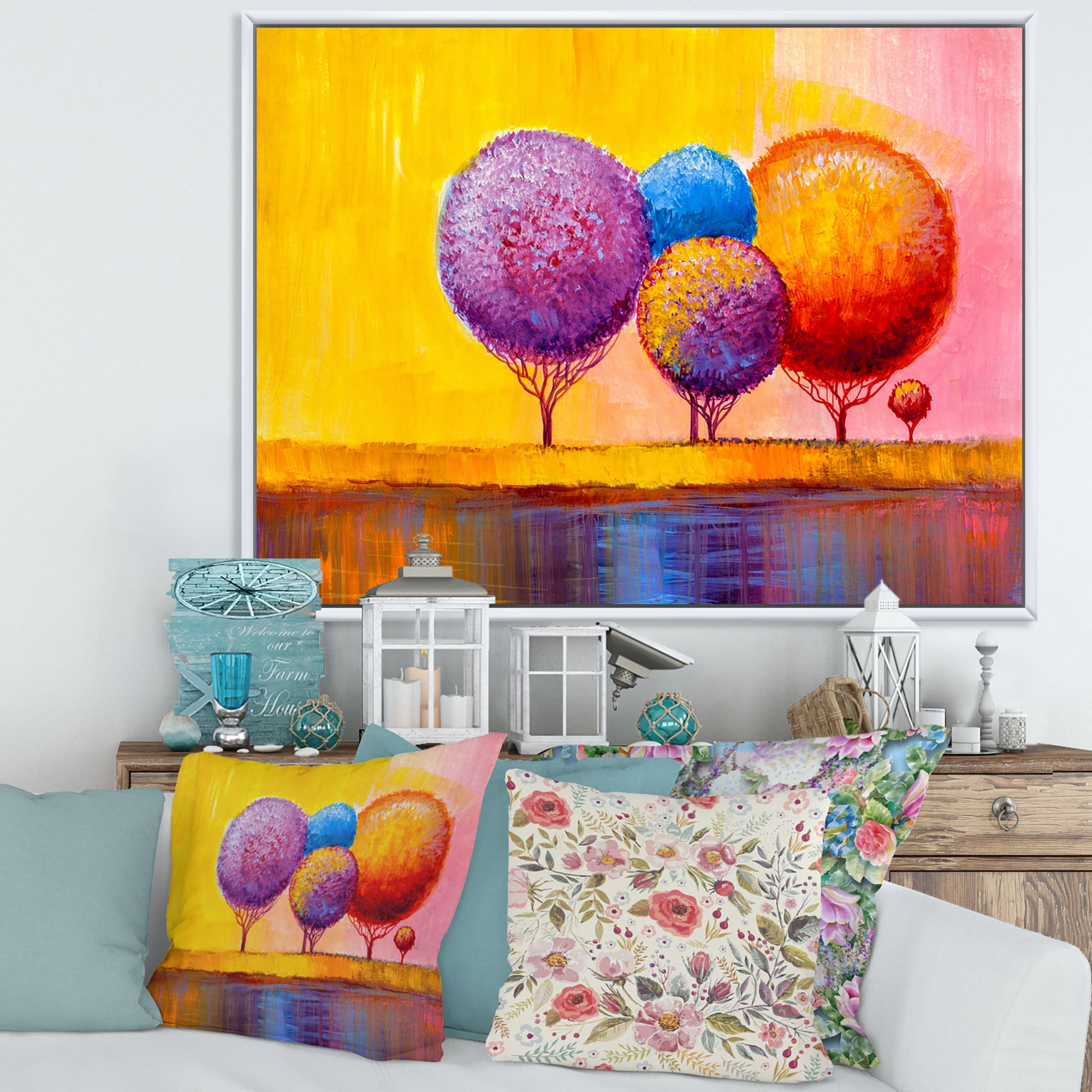 Designart 'Autumn Colorful Fantasy Trees I' Modern Framed Canvas Wall Art Print