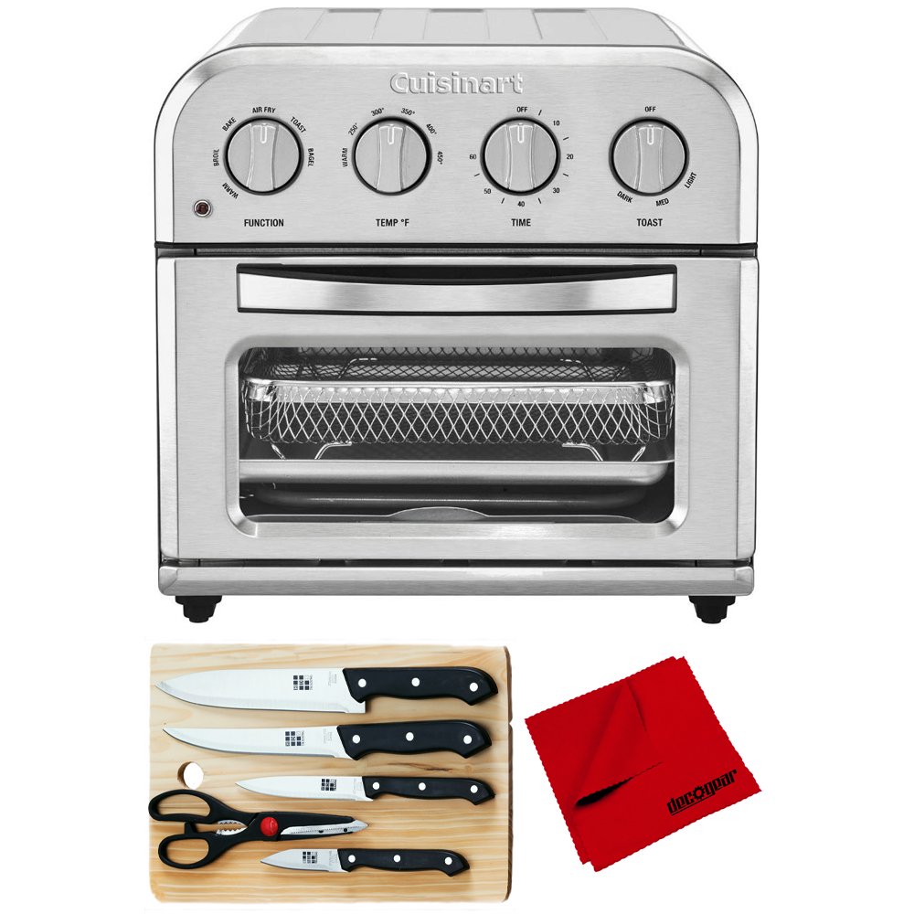 Cuisinart TOA28 Compact AirFryer Toaster Oven Silver Bundle with Home Basics 5Piece Knife Set