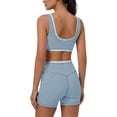 thumbnail image 6 of YHCY Womens Striped Workout Sets 2 Piece Double Layer Yoga Set Wide Strap Sports T Shirt Bra Elastic High Waisted Tummy Control Biker Shorts Stretchy Soft Lounge Athletic Sets Sky Blue Xl, 6 of 7
