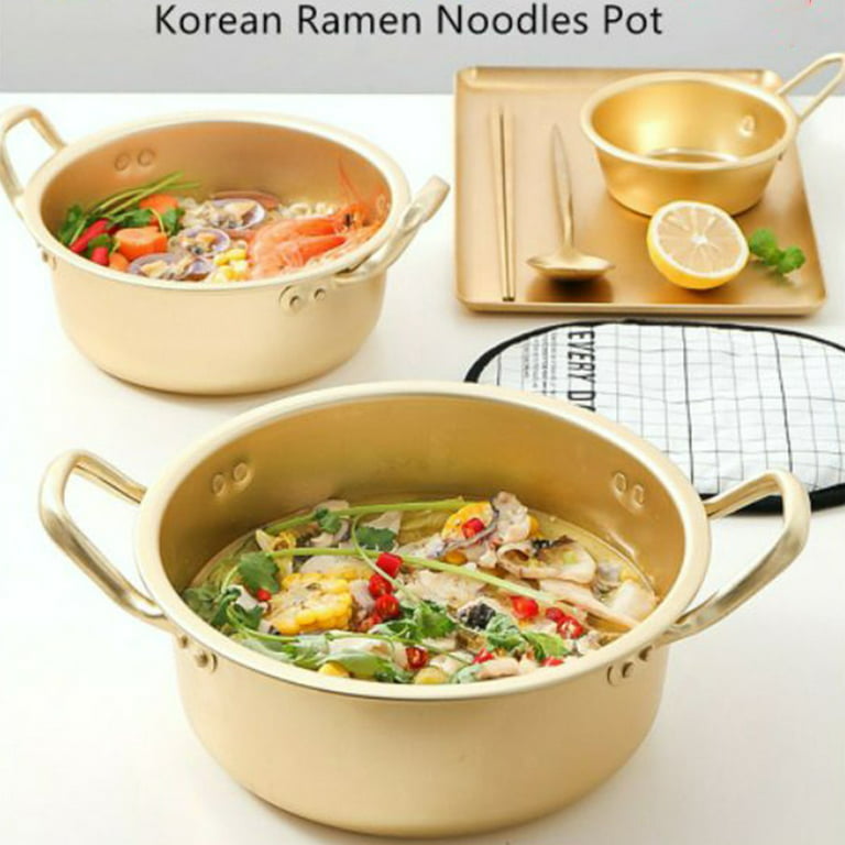 Travelwant Ramen Pot, Korean Ramen Cooking Pot with Lid Spoon and  Chopsticks Korean Ramen Noodle Pot Fast Heating For Kitchen Cookware  (Double handle)