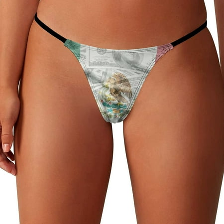 

Mexican Flag on US Dollar Women s G-String Thongs Low Rise Hipster Underwear Stretch T-Back Panties