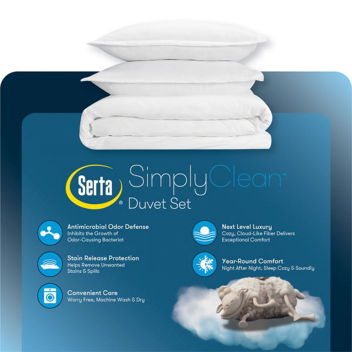 Serta Simply Clean 3-Piece Solid Duvet Set, Navy, Full/Queen